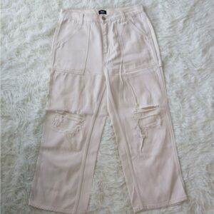 Cream carpenter pants distressed